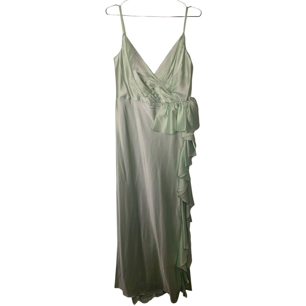 New with Tags Mac Duggal 67815 Ruffle Slit Dress 12 Mint Green Wedding Party - Picture 3 of 16